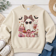 Load image into Gallery viewer, Pink Boujee Ghost Latte Halloween design on Sand crewneck sweatshirt