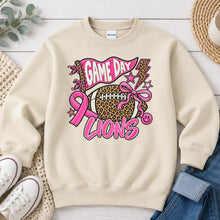 Load image into Gallery viewer, Pink Game Day Lions Spirit Wear design on Sand crewneck sweatshirt