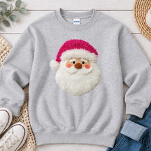 Load image into Gallery viewer, Pink Hat Santa Christmas design on Ash Grey crewneck sweatshirt