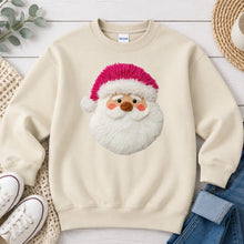 Load image into Gallery viewer, Pink Hat Santa Christmas design on Sand crewneck sweatshirt
