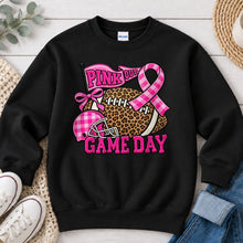 Load image into Gallery viewer, Pink Out Leopard Football Patch Sports design on Black crewneck sweatshirt