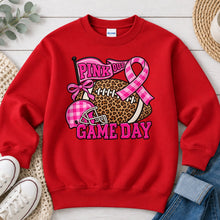 Load image into Gallery viewer, Pink Out Leopard Football Patch Sports design on Red crewneck sweatshirt