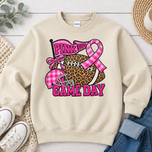 Load image into Gallery viewer, Pink Out Leopard Football Patch Sports design on Sand crewneck sweatshirt
