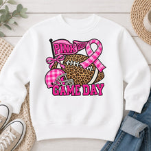 Load image into Gallery viewer, Pink Out Leopard Football Patch Sports design on White crewneck sweatshirt