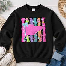 Load image into Gallery viewer, Pink Pennant Bows Graphic design on Black crewneck sweatshirt