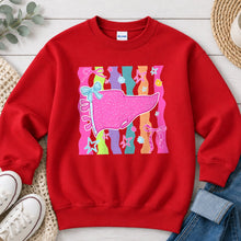 Load image into Gallery viewer, Pink Pennant Bows Graphic design on Red crewneck sweatshirt