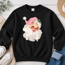 Load image into Gallery viewer, Pink Vintage Santa Christmas design on Black crewneck sweatshirt