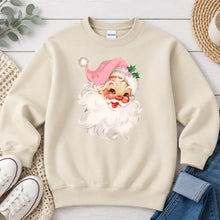 Load image into Gallery viewer, Pink Vintage Santa Christmas design on Sand crewneck sweatshirt