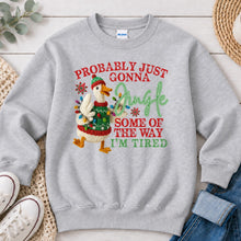 Load image into Gallery viewer, Probably Just Gonna Jingle Some Of The Way Goose Christmas design on Ash Grey crewneck sweatshirt