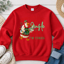 Load image into Gallery viewer, Probably Just Gonna Jingle Some Of The Way Goose Christmas design on Red crewneck sweatshirt