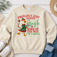 Load image into Gallery viewer, Probably Just Gonna Jingle Some Of The Way Goose Christmas design on Sand crewneck sweatshirt