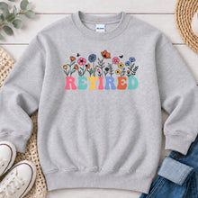 Load image into Gallery viewer, Retired Wildflowers Graphic design on Ash Grey crewneck sweatshirt