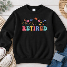 Load image into Gallery viewer, Retired Wildflowers Graphic design on Black crewneck sweatshirt