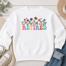 Load image into Gallery viewer, Retired Wildflowers Graphic design on White crewneck sweatshirt