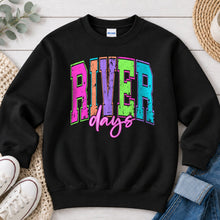 Load image into Gallery viewer, River Days Summer design on Black crewneck sweatshirt