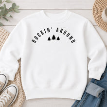 Load image into Gallery viewer, Rockin' Around Christmas design on White crewneck sweatshirt