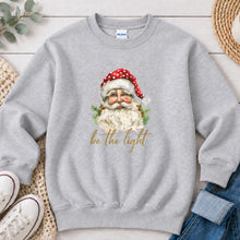 Load image into Gallery viewer, Santa Be The Light Christmas design on Ash Grey crewneck sweatshirt