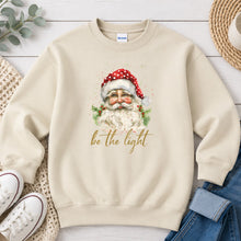 Load image into Gallery viewer, Santa Be The Light Christmas design on Sand crewneck sweatshirt