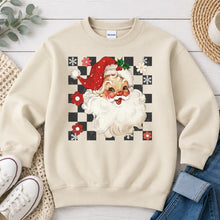Load image into Gallery viewer, Santa Checkered Christmas design on Sand crewneck sweatshirt