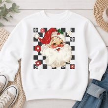 Load image into Gallery viewer, Santa Checkered Christmas design on White crewneck sweatshirt