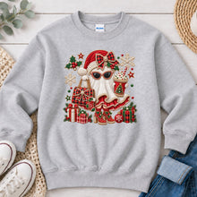 Load image into Gallery viewer, Santa Ghost Sunglasses Christmas design on Ash Grey crewneck sweatshirt