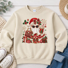 Load image into Gallery viewer, Santa Ghost Sunglasses Christmas design on Sand crewneck sweatshirt
