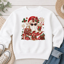 Load image into Gallery viewer, Santa Ghost Sunglasses Christmas design on White crewneck sweatshirt