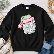 Load image into Gallery viewer, Santa Green Hat Christmas design on Black crewneck sweatshirt