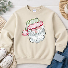 Load image into Gallery viewer, Santa Green Hat Christmas design on Sand crewneck sweatshirt