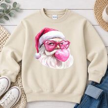 Load image into Gallery viewer, Santa Pink Bubblegum Christmas design on Sand crewneck sweatshirt