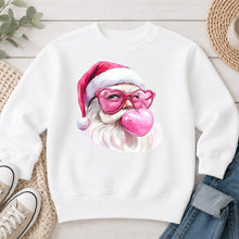 Load image into Gallery viewer, Santa Pink Bubblegum Christmas design on White crewneck sweatshirt
