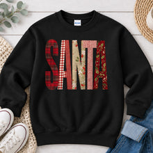 Load image into Gallery viewer, Santa Plaid Christmas design on Black crewneck sweatshirt