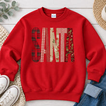 Load image into Gallery viewer, Santa Plaid Christmas design on Red crewneck sweatshirt