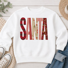Load image into Gallery viewer, Santa Plaid Christmas design on White crewneck sweatshirt