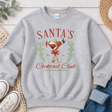 Load image into Gallery viewer, Santa's Cocktail Club Christmas design on Ash Grey crewneck sweatshirt