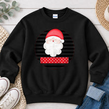 Load image into Gallery viewer, Santa Stripes Polka Banner Christmas design on Black crewneck sweatshirt