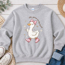 Load image into Gallery viewer, Silly Goose On The Loose Graphic design on Ash Grey crewneck sweatshirt