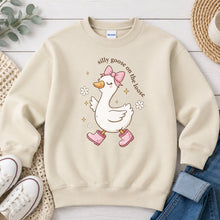 Load image into Gallery viewer, Silly Goose On The Loose Graphic design on Sand crewneck sweatshirt