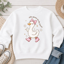 Load image into Gallery viewer, Silly Goose On The Loose Graphic design on White crewneck sweatshirt