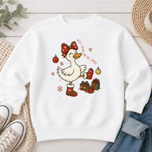 Load image into Gallery viewer, Silly Goose On The Loose Christmas design on White crewneck sweatshirt