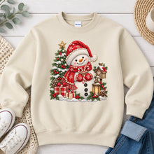 Load image into Gallery viewer, Snowman Red Hat Christmas design on Sand crewneck sweatshirt
