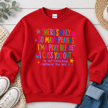 Load image into Gallery viewer, So Many Prayers Before I Cuss Graphic design on Red crewneck sweatshirt