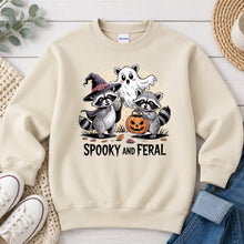 Load image into Gallery viewer, Spooky And Feral Raccoons Halloween design on Sand crewneck sweatshirt