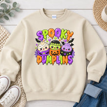 Load image into Gallery viewer, Spooky Dumplings Halloween design on Sand crewneck sweatshirt
