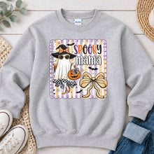 Load image into Gallery viewer, Spooky Mama Ghost Halloween design on Ash Grey crewneck sweatshirt