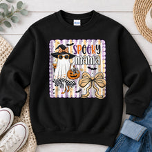 Load image into Gallery viewer, Spooky Mama Ghost Halloween design on Black crewneck sweatshirt