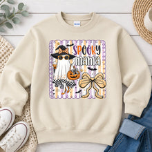 Load image into Gallery viewer, Spooky Mama Ghost Halloween design on Sand crewneck sweatshirt