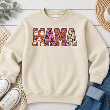 Load image into Gallery viewer, Spooky Patchwork Mama Halloween design on Sand crewneck sweatshirt