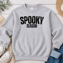Load image into Gallery viewer, Spooky Season Black Halloween design on Ash Grey crewneck sweatshirt