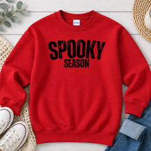 Load image into Gallery viewer, Spooky Season Black Halloween design on Red crewneck sweatshirt